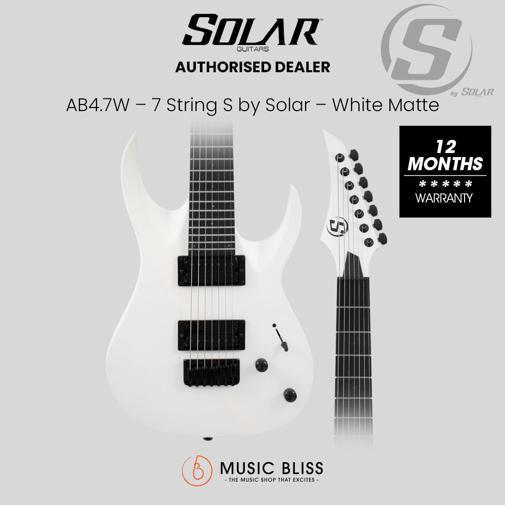 S by Solar AB4.7W 7-String Electric Guitar - White Matte | Music