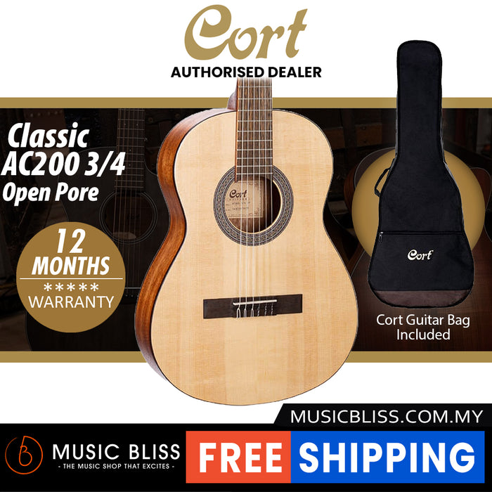 Cort AC200 3/4 Classical Guitar with Bag - Open Pore