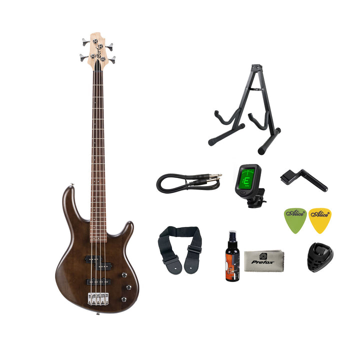 Cort Action PJ Electric Bass Guitar with Bag - Open Pore Walnut