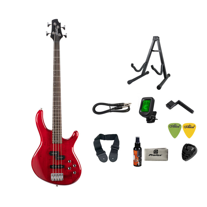 Cort Action Plus Electric Bass Guitar with Bag - Trans Red
