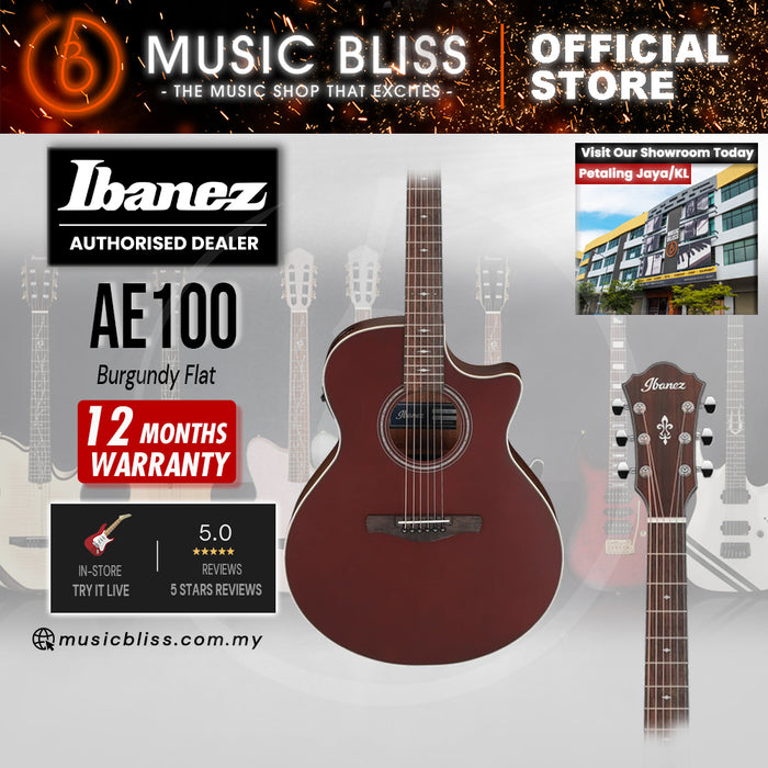 Ibanez AE100 Acoustic-Electric Guitar - Burgundy Flat