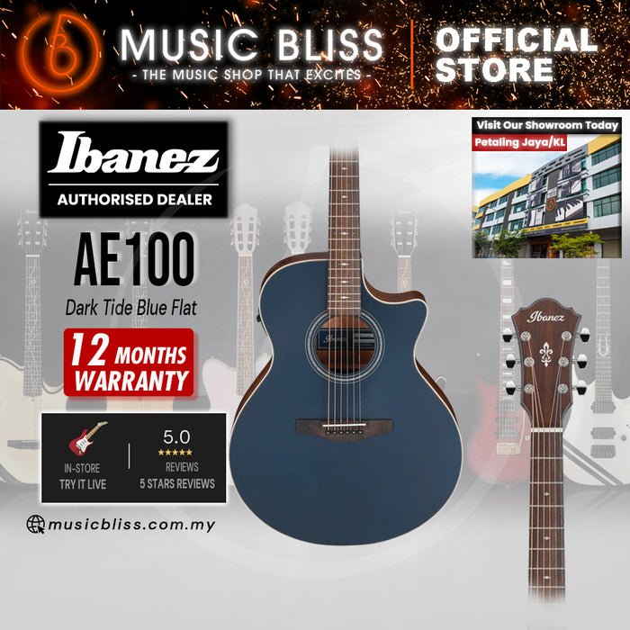 Ibanez AE100 Acoustic-Electric Guitar - Dark Tide Blue Flat