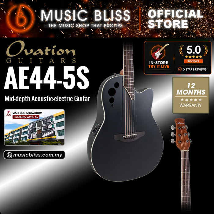 Ovation Applause AE44-5S Mid-depth Acoustic-electric Guitar - Black Satin