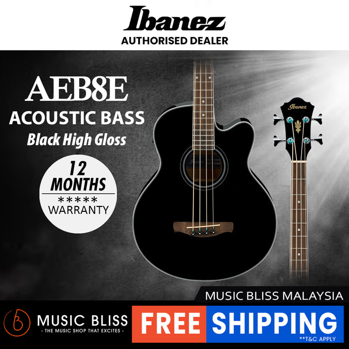 Ibanez AEB8E Acoustic-Electric Bass Guitar - Black High Gloss