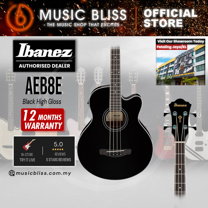Ibanez AEB8E Acoustic-Electric Bass Guitar - Black High Gloss