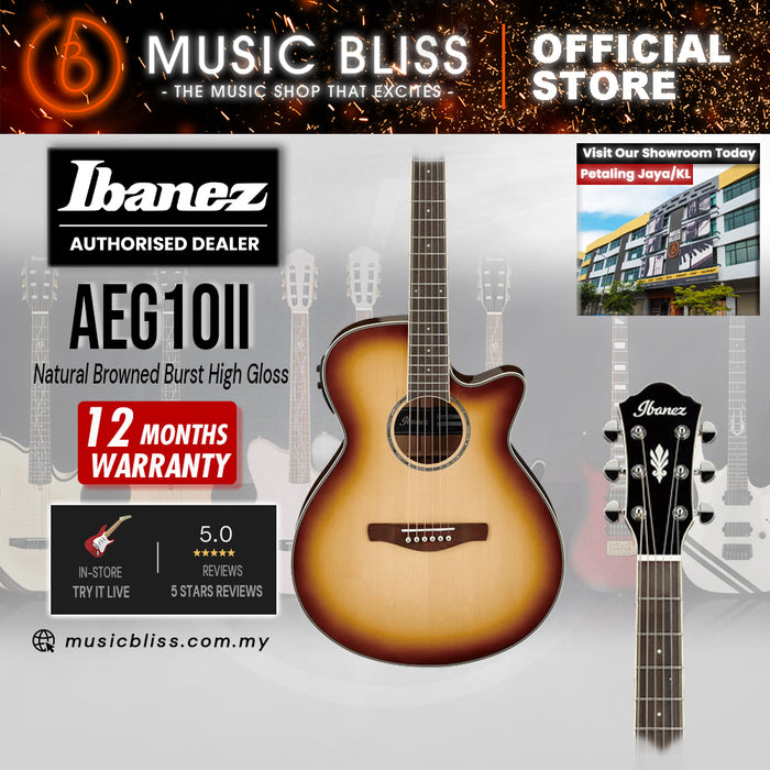 Ibanez AEG10II Acoustic-Electric Guitar - Natural Browned Burst High Gloss
