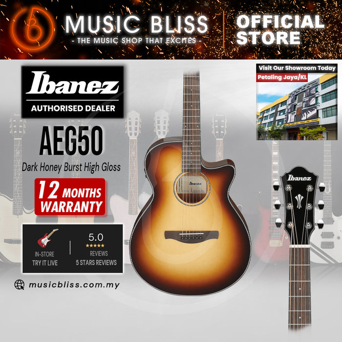 Ibanez AEG50 Acoustic-Electric Guitar - Dark Honey Burst High Gloss
