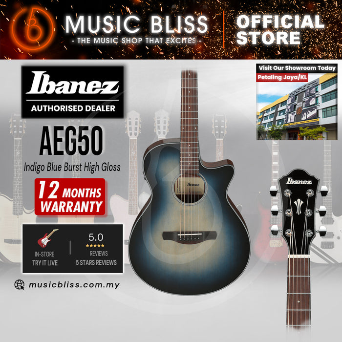 Ibanez AEG50 Acoustic-Electric Guitar - Indigo Blue Burst High Gloss