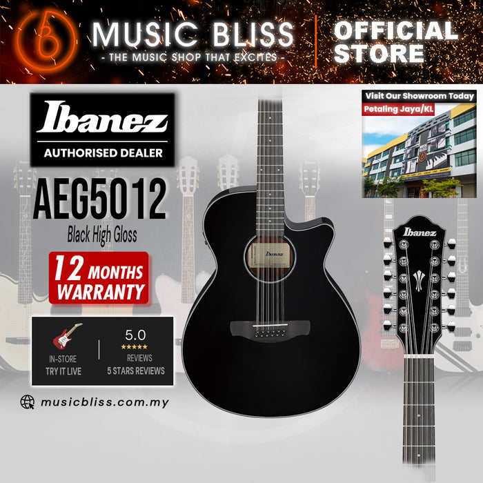 Ibanez AEG5012 Acoustic-Electric Guitar - Black High Gloss
