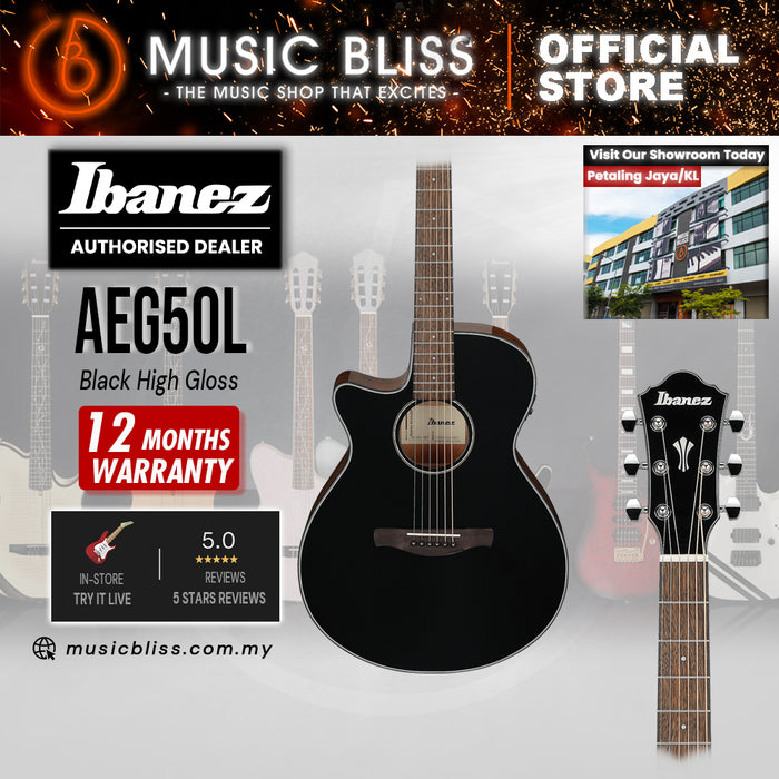 Ibanez AEG50L Left-Handed Acoustic-Electric Guitar - Black High Gloss