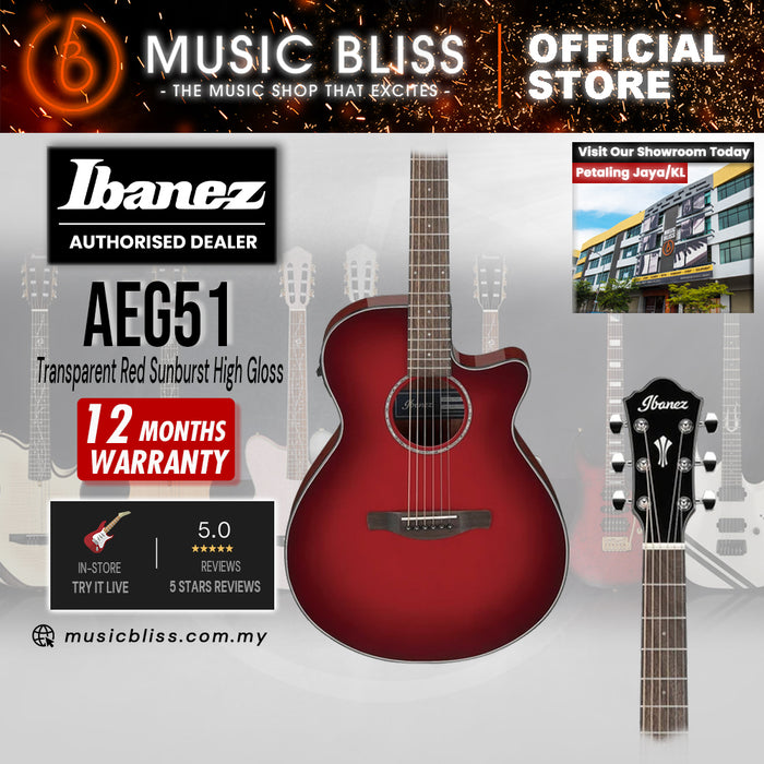 Ibanez AEG51 Acoustic-Electric Guitar - Transparent Red Sunburst High Gloss