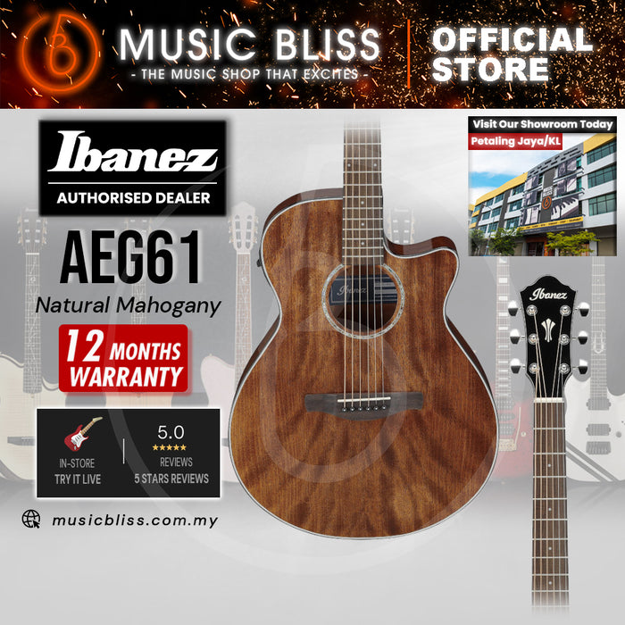 Ibanez AEG61 Acoustic-Electric Guitar - Natural Mahogany High Gloss