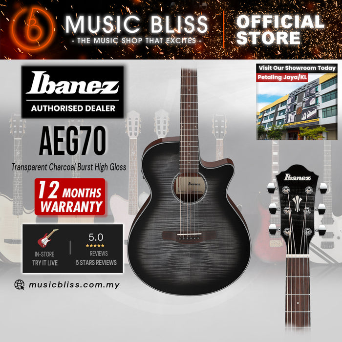 Ibanez AEG70 Acoustic-Electric Guitar - Transparent Charcoal Burst High Gloss