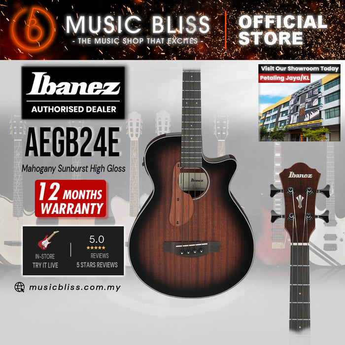 Ibanez AEGB24E Acoustic-Electric Bass Guitar - Mahogany Sunburst High Gloss