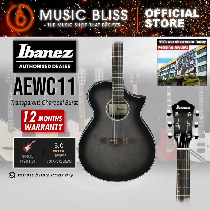 Ibanez AEWC11 Acoustic-Electric Guitar - Transparent Charcoal Burst