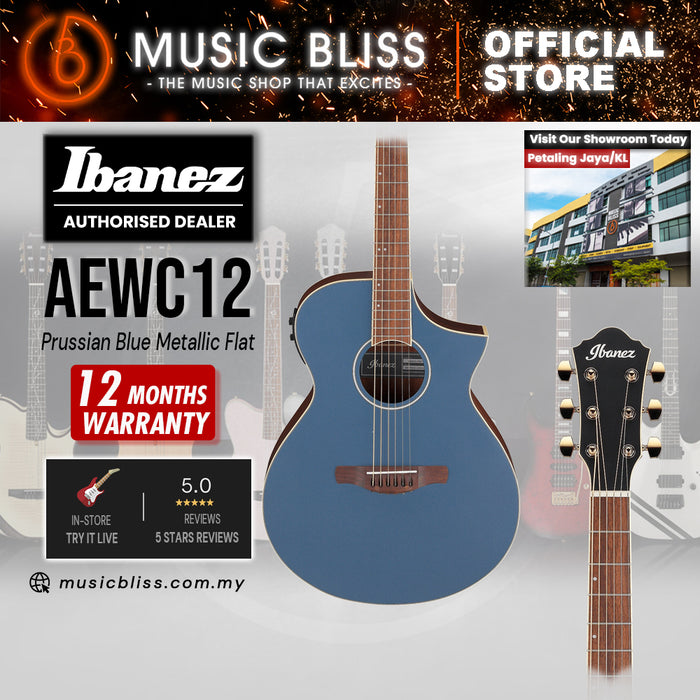 Ibanez AEWC12 Acoustic-Electric Guitar - Prussian Blue Metallic Flat