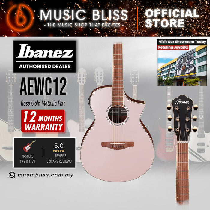 Ibanez AEWC12 Acoustic-Electric Guitar - Rose Gold Metallic Flat