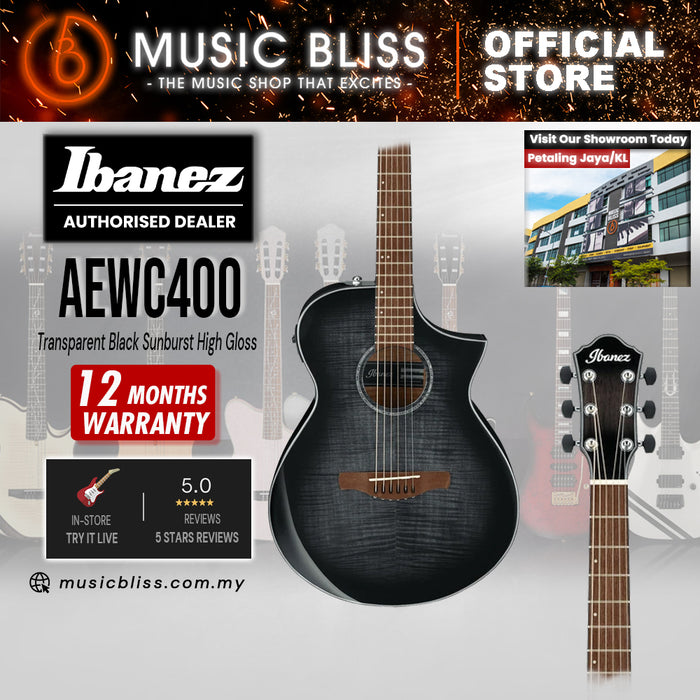 Ibanez AEWC400 Acoustic-Electric Guitar - Transparent Black Sunburst High Gloss