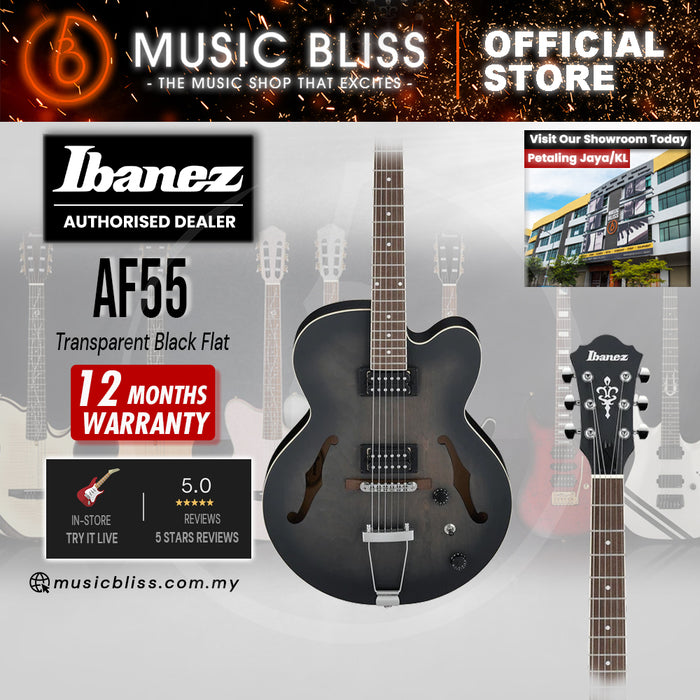 Ibanez Artcore AF55 Hollowbody Electric Guitar - Transparent Black Flat