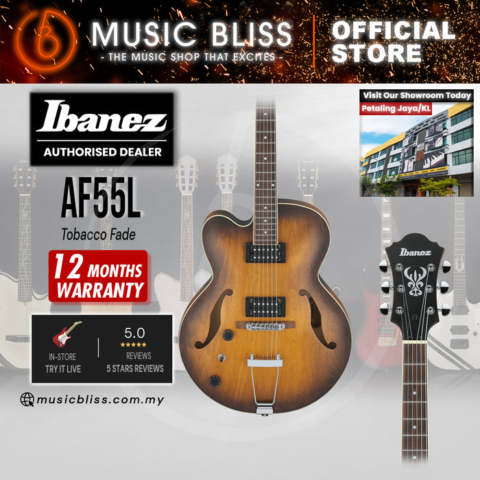 Ibanez Artcore AF55L Left-handed Hollowbody Electric Guitar - Tobacco Fade