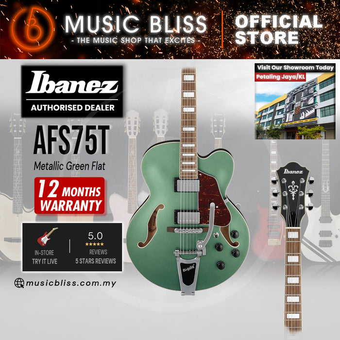 Ibanez Artcore AFS75T Hollowbody Electric Guitar - Metallic Green Flat