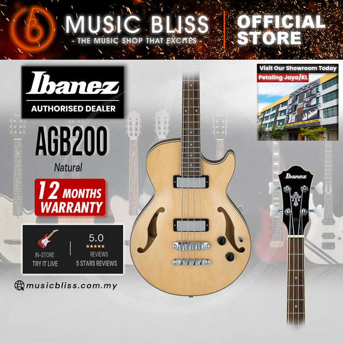 Ibanez AGB200 Semi-hollow Electric Bass Guitar - Natural