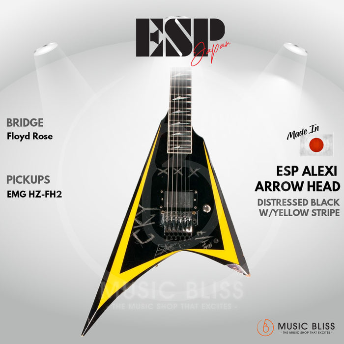 ESP Original ALEXI ARROW HEAD Relic Custom Order Made - Black w/Yellow Pinstripe [MIJ - Made in Japan]