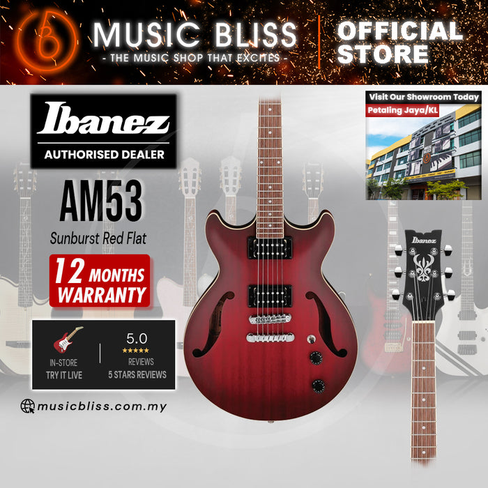 Ibanez Artcore AM53 Semi-hollowbody Electric Guitar - Sunburst Red Flat