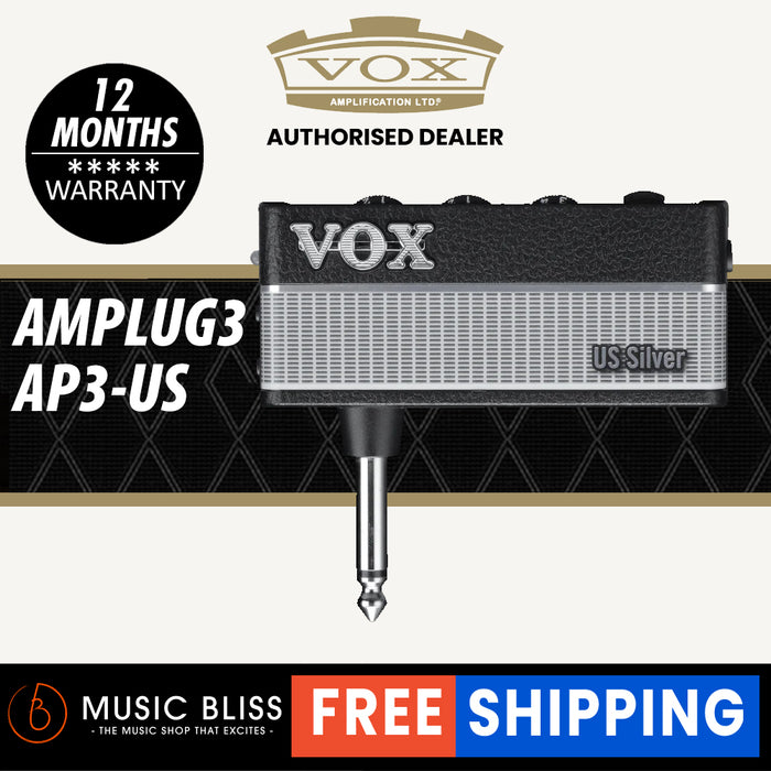 Vox amPlug 3 US Silver Headphone Guitar Amp - Music Bliss Malaysia
