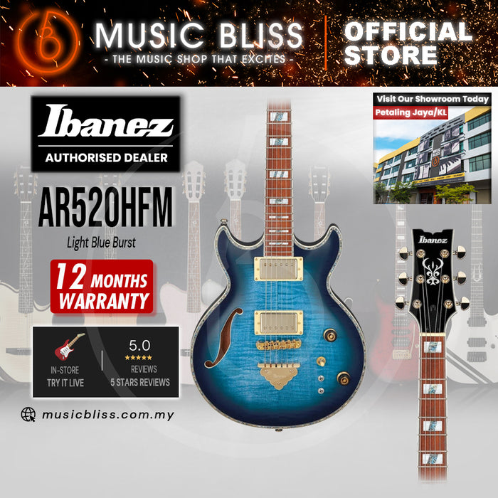 Ibanez AR520HFM Hollowbody Electric Guitar - Light Blue Burst