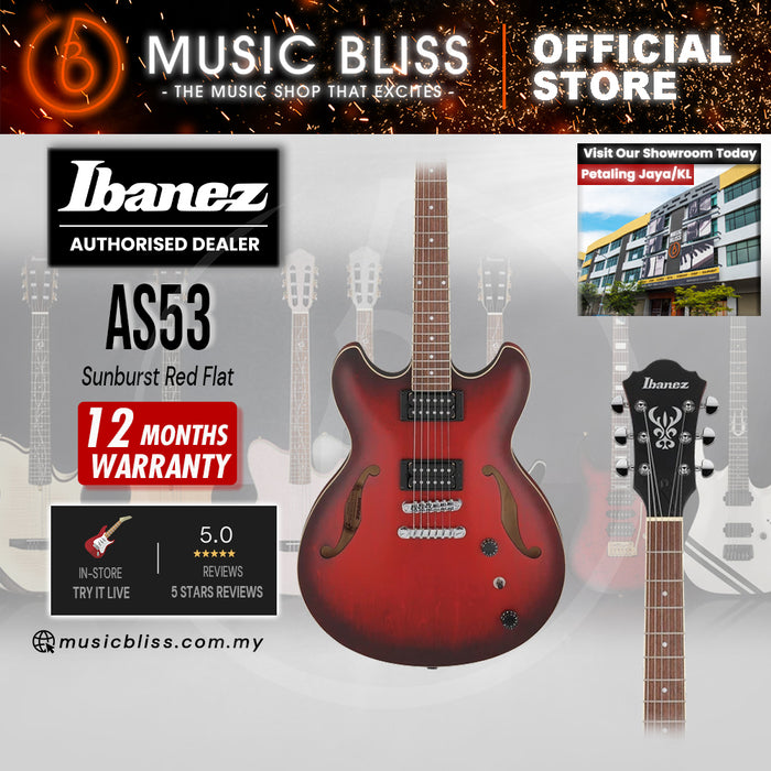 Ibanez Artcore AS53 Semi-hollowbody Electric Guitar - Sunburst Red Flat