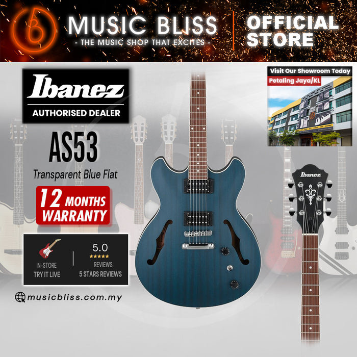 Ibanez Artcore AS53 Semi-hollowbody Electric Guitar - Transparent Blue Flat