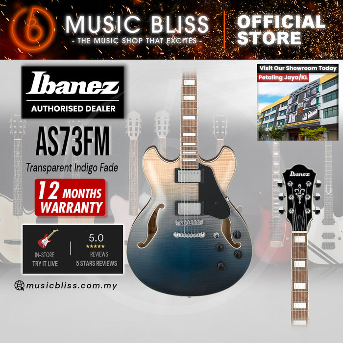 Ibanez Artcore AS73FM Semi-hollowbody Electric Guitar - Transparent Indigo Fade