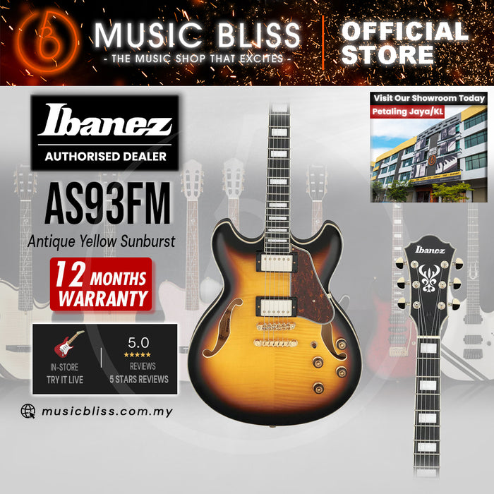 Ibanez Artcore Expressionist AS93FM Semi-Hollow Electric Guitar - Antique Yellow Sunburst