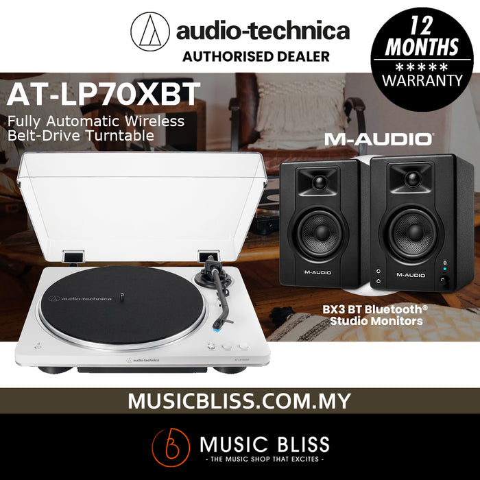 Audio Technica AT-LP70XBT Fully Automatic Wireless Belt-Drive Turntable - White/Silver