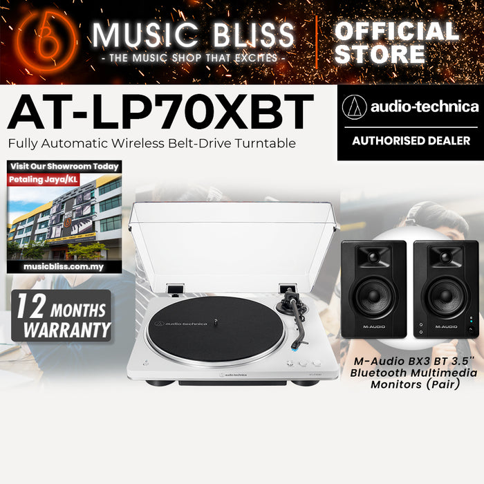 Audio Technica AT-LP70XBT Fully Automatic Wireless Belt-Drive Turntable - White/Silver