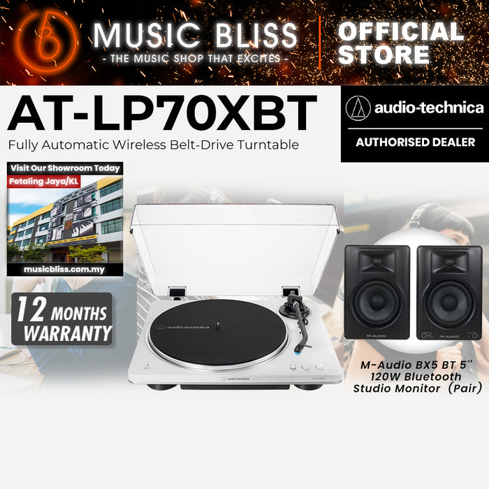 Audio Technica AT-LP70XBT Fully Automatic Wireless Belt-Drive Turntable - White/Silver