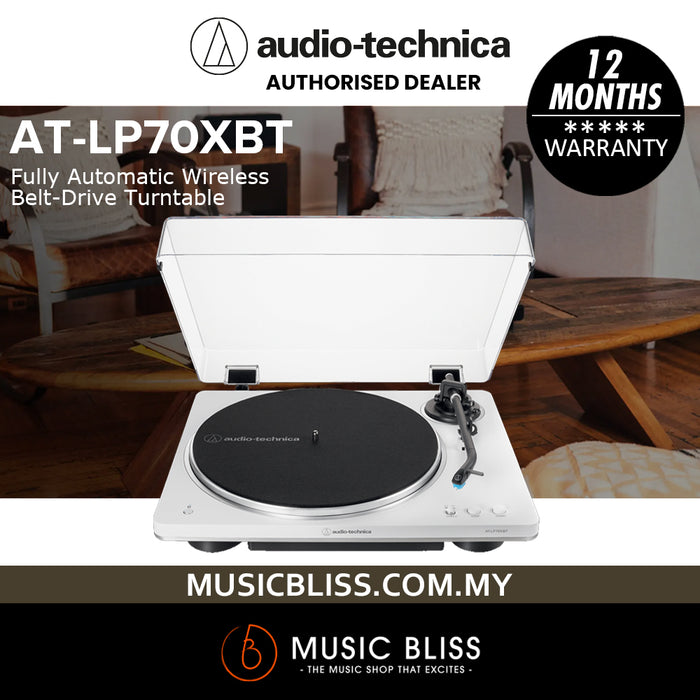 Audio Technica AT-LP70XBT Fully Automatic Wireless Belt-Drive Turntable - White/Silver