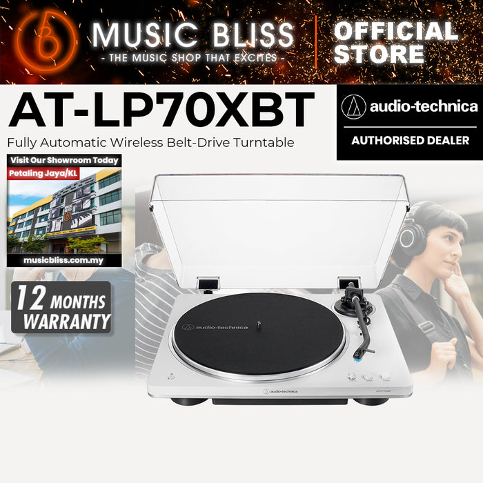 Audio Technica AT-LP70XBT Fully Automatic Wireless Belt-Drive Turntable - White/Silver
