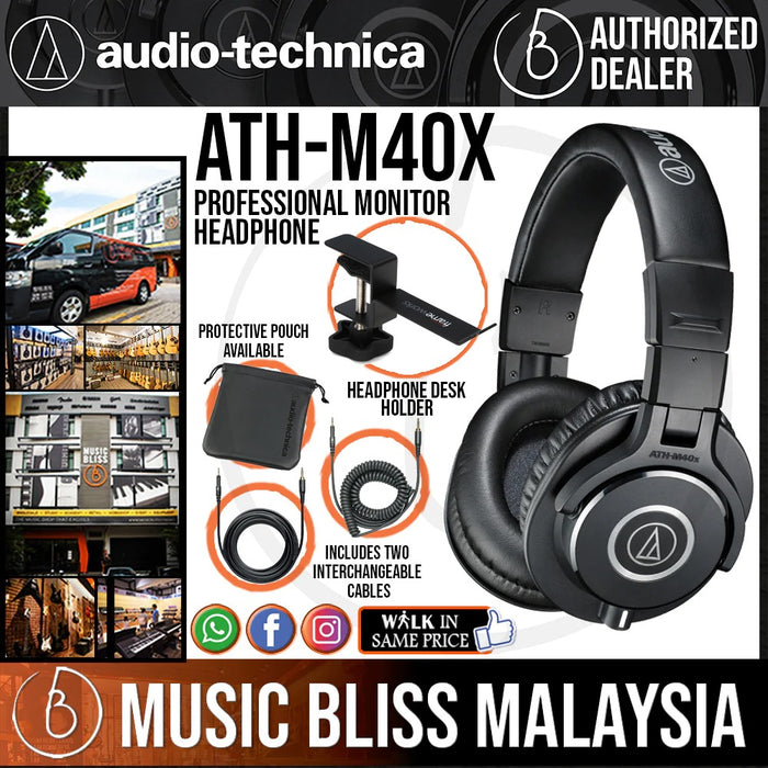 Audio Technica ATH-M40x Monitor Headphone with Desk Holder - Music Bliss Malaysia