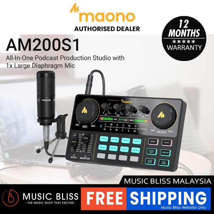 MAONO MAONOCASTER Lite AU-AM200S1 Single Mic Bundle: All-In-One Podcast Production Studio with 1x Large Diaphragm Mic