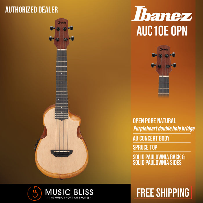 Ibanez AUC10E Acoustic-Electric Concert Ukulele with Bag - Open Pore Natural - Music Bliss Malaysia