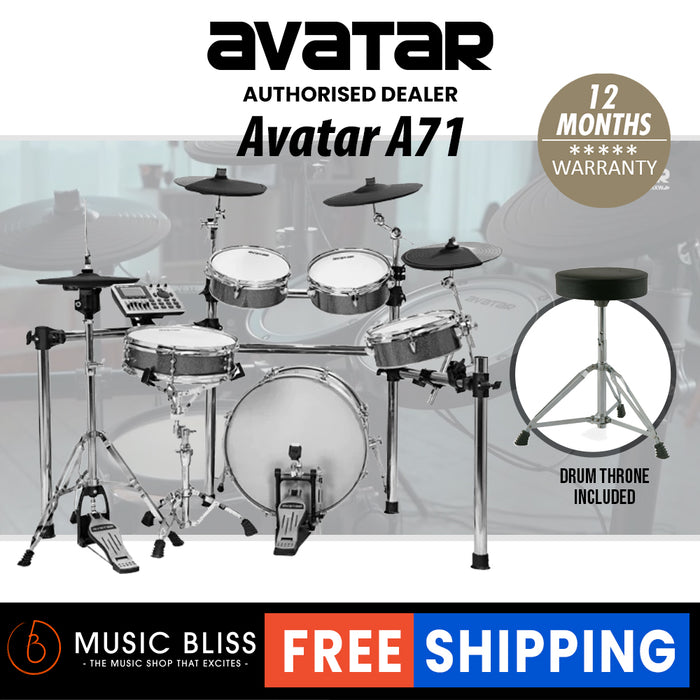Avatar A71 9-Piece Mesh Kit Electric Drum Set (5pcs Drum Pad, 3pcs Cymbal Pad) with Drum Throne - Music Bliss Malaysia