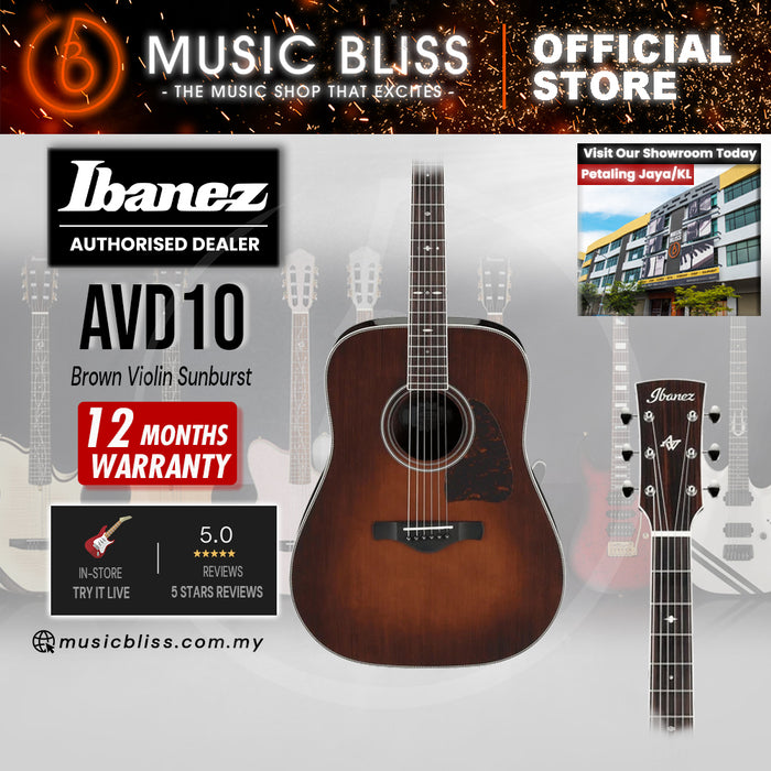 Ibanez AVD10 Artwood Vintage Thermo Aged Acoustic Guitar - Brown Violin Sunburst