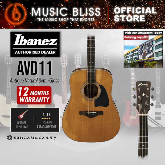 Ibanez AVD11 Artwood Vintage Dreadnought Acoustic Guitar - Antique Natural Semi-Gloss