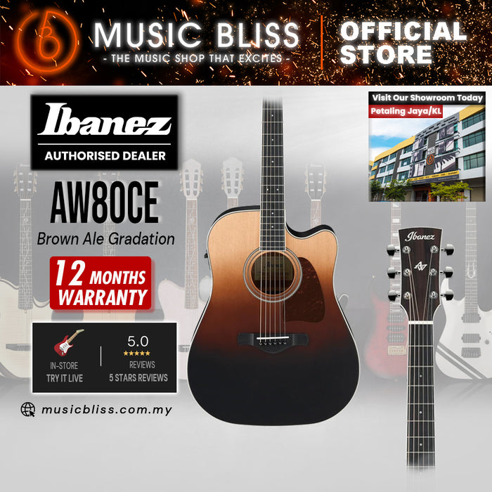 Ibanez Artwood AW80CE Acoustic-Electric Guitar - Brown Ale Gradation