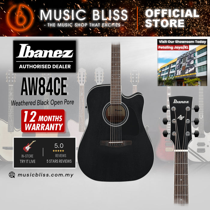 Ibanez Artwood AW84CE Acoustic-Electric Guitar - Weathered Black Open Pore