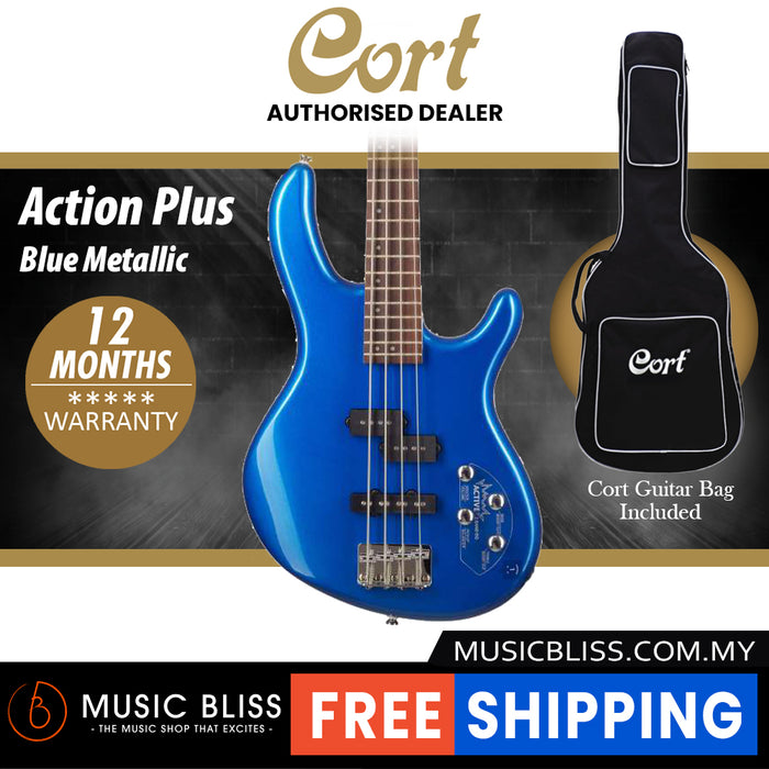 Cort Action Plus Electric Bass Guitar with Bag - Blue Metallic