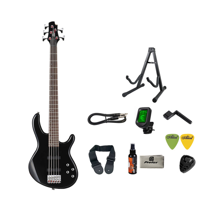 Cort Action Bass V Plus Bass Guitar with Bag - Black
