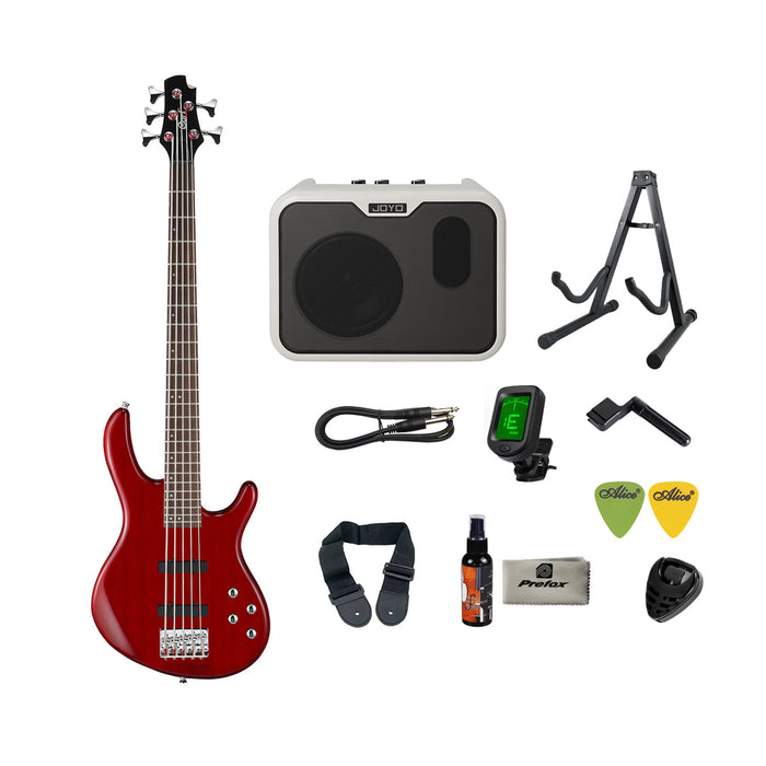 Cort Action Bass V Plus Bass Guitar with Bag - Trans Red